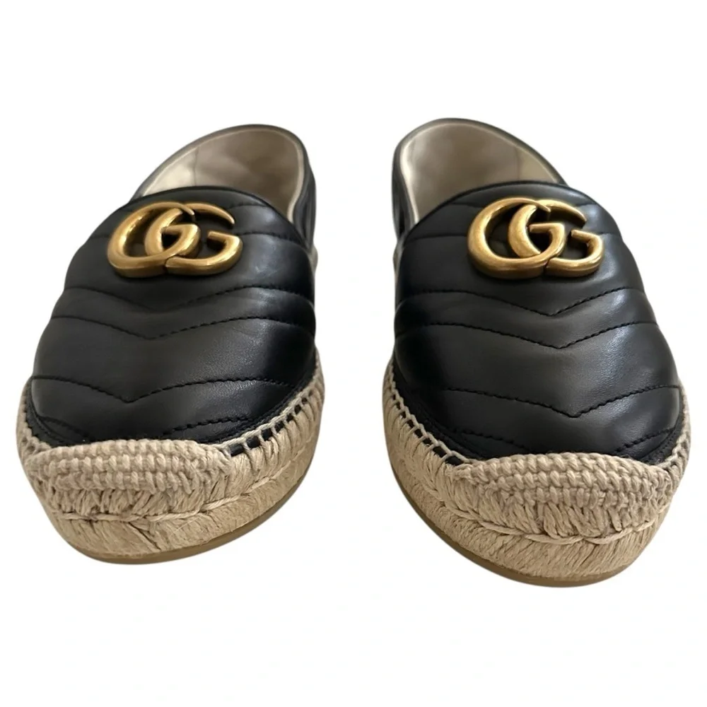 Gucci Nappa Quilted Charlotte GG Marmont Espadrilles in Black 37.5 | US 7.5